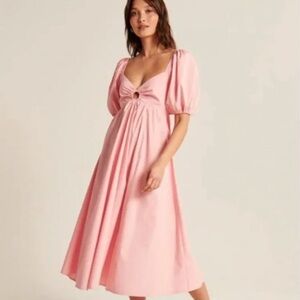 NWT Abercrombie & Fitch "Oring Puff Sleeve" Midi Dress Size Small